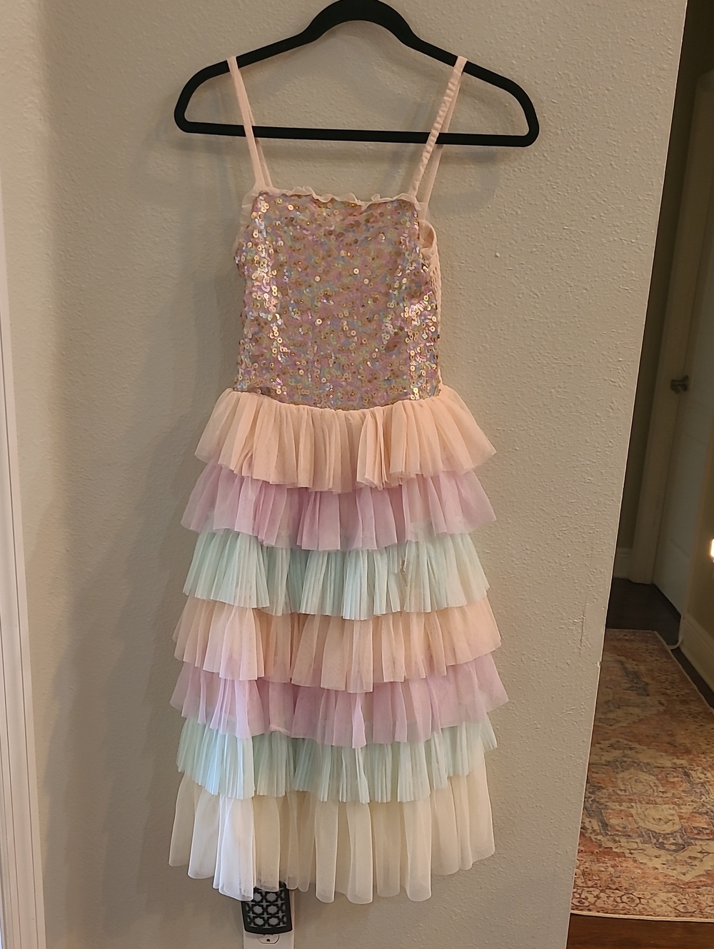 Billieblush Girls' Pastel Sequin Tiered Tulle Dress Fully Lined Size 12